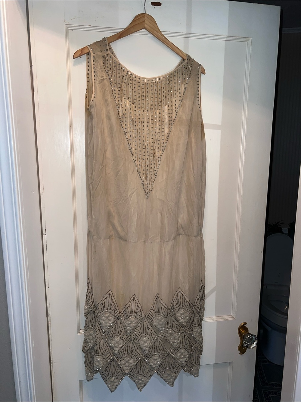 Antique 1920s Silk Chiffon rhinestone beaded flapper dress
